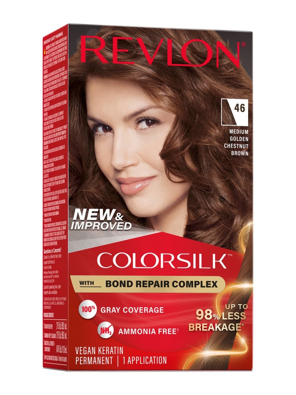 Revlon—Colorsilk Permanent Hair Dye, Medium Golden Chestnut Brown #46 (2 Boxes)